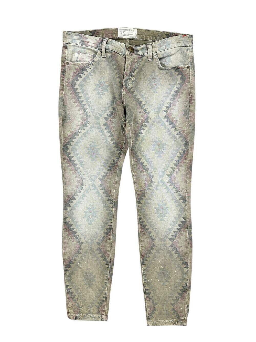 Current/Elliott The Stiletto Navajo Skinny Jeans Tan/Maroon/Black — Size 31